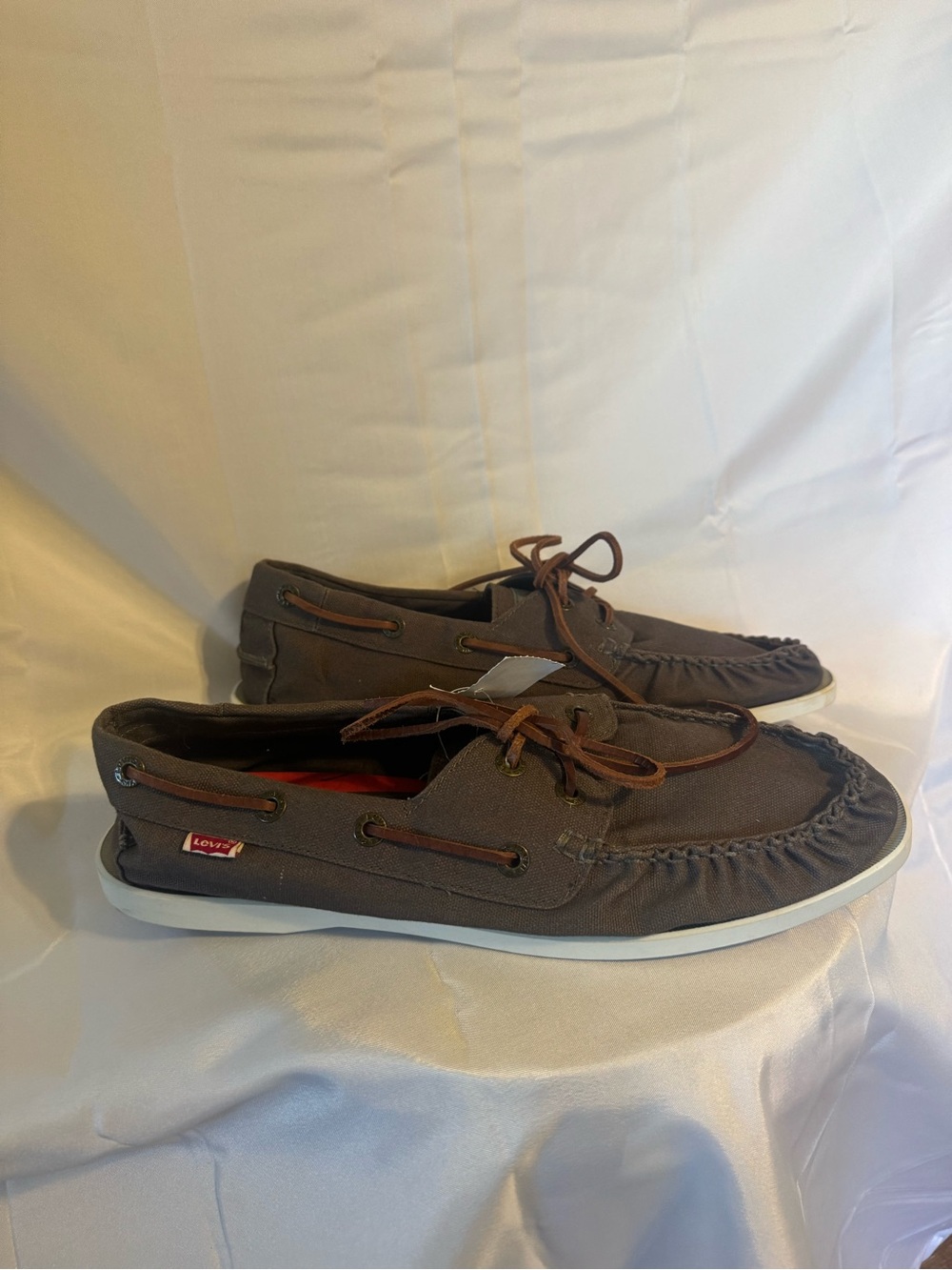 Levi's Men's Dark Brown Canvas Boat Shoes with White Sole